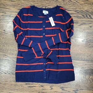 Old Navy Navy Blue Cardigan with Red Stripes Womens Size MEDIUM